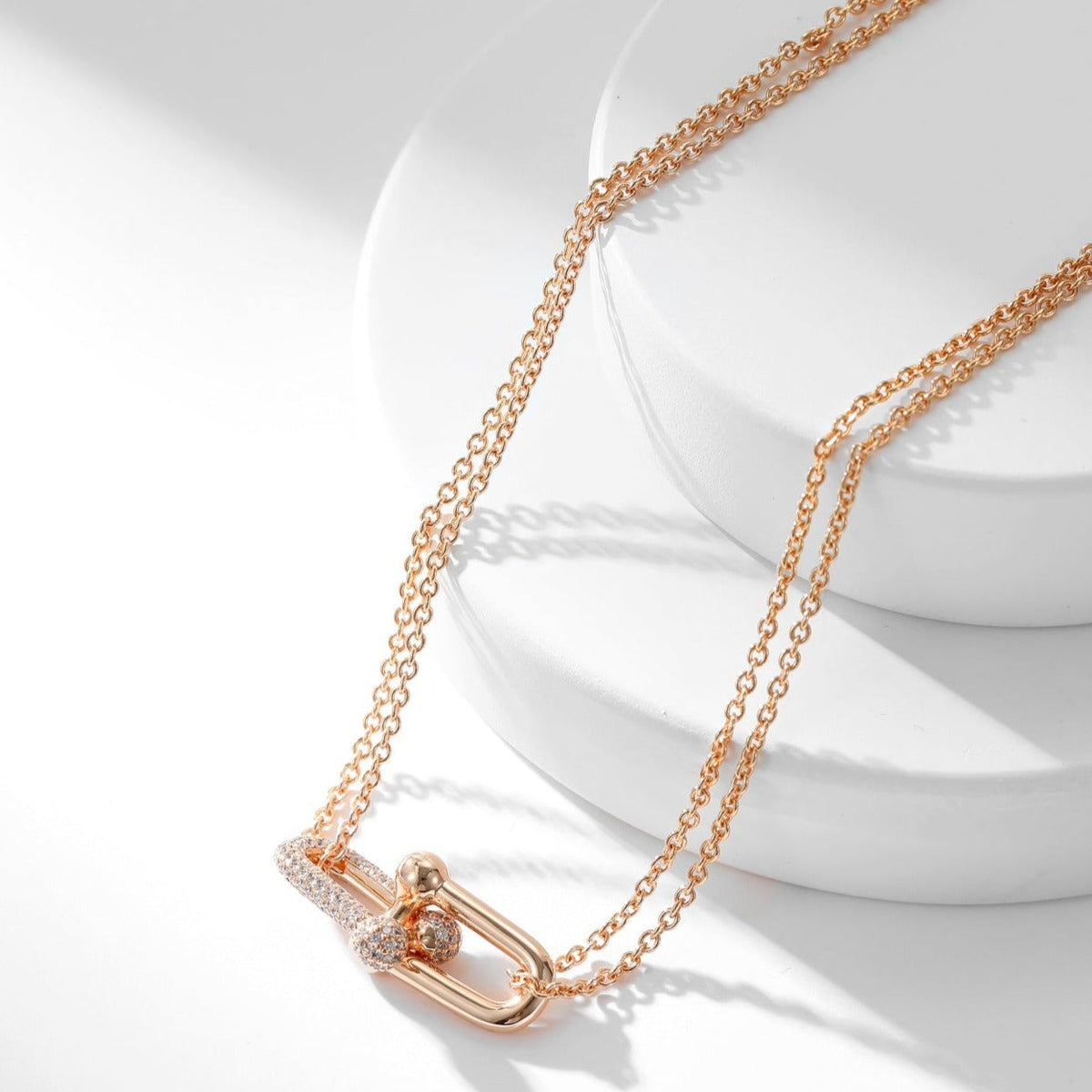[Spark Jewels]HARDWEAR DIAMOND PEDANT DOUBLE CHAIN NECKLACE