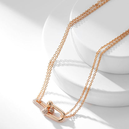 [Spark Jewels]HARDWEAR DIAMOND PEDANT DOUBLE CHAIN NECKLACE
