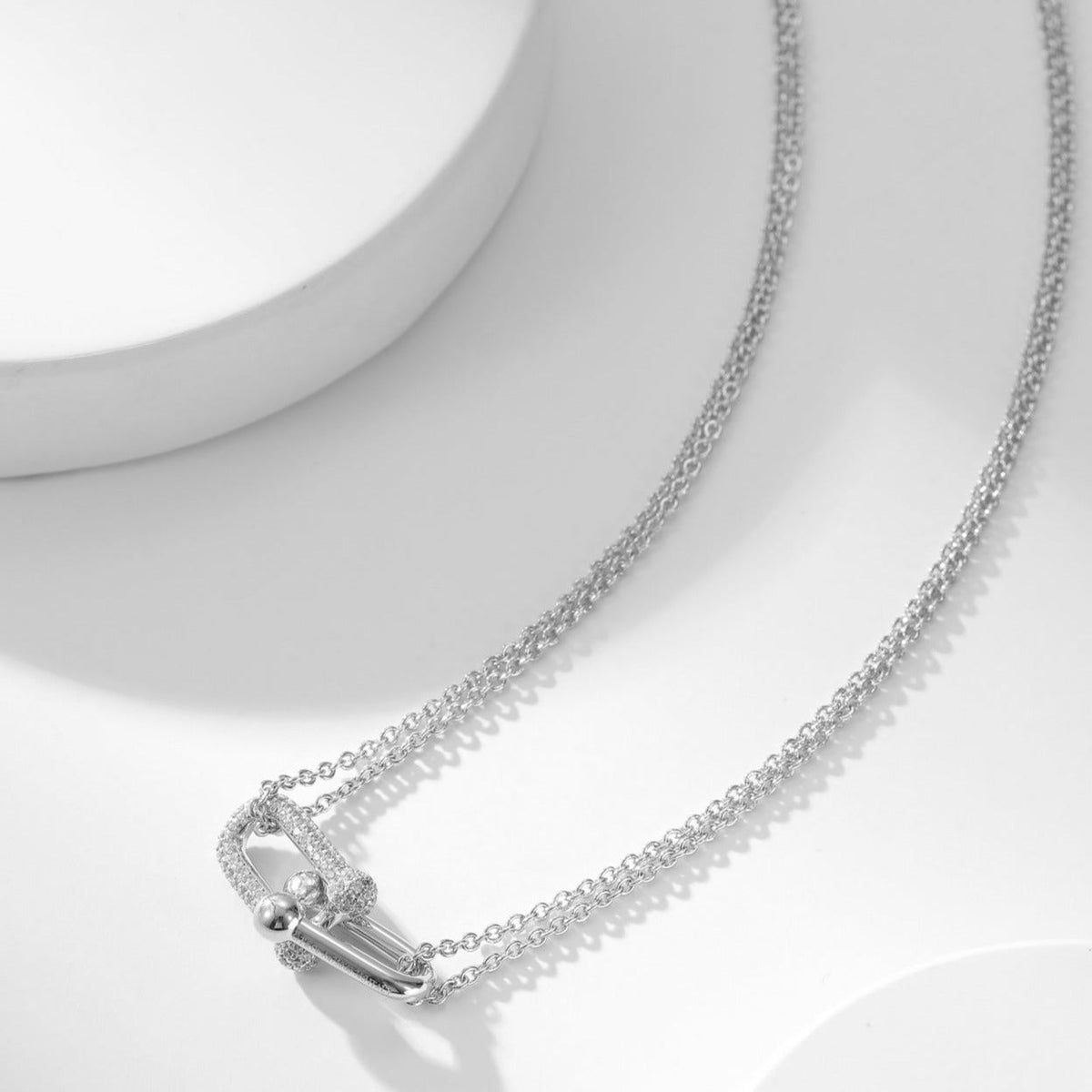 [Spark Jewels]HARDWEAR DIAMOND PEDANT DOUBLE CHAIN NECKLACE