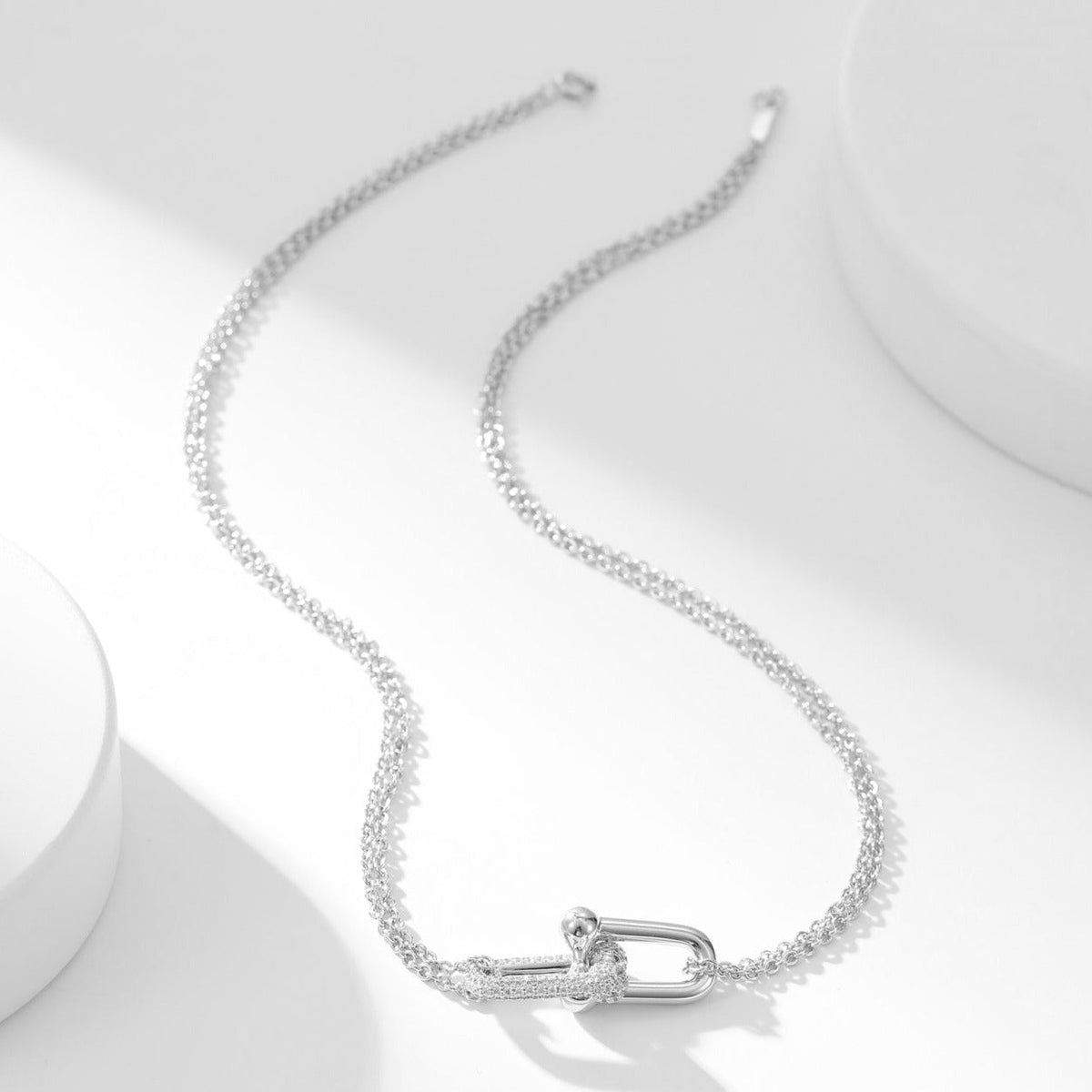 [Spark Jewels]HARDWEAR DIAMOND PEDANT DOUBLE CHAIN NECKLACE