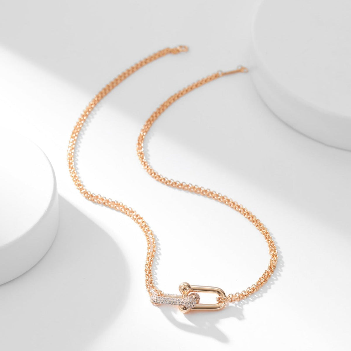 [Spark Jewels]HARDWEAR DIAMOND PEDANT DOUBLE CHAIN NECKLACE
