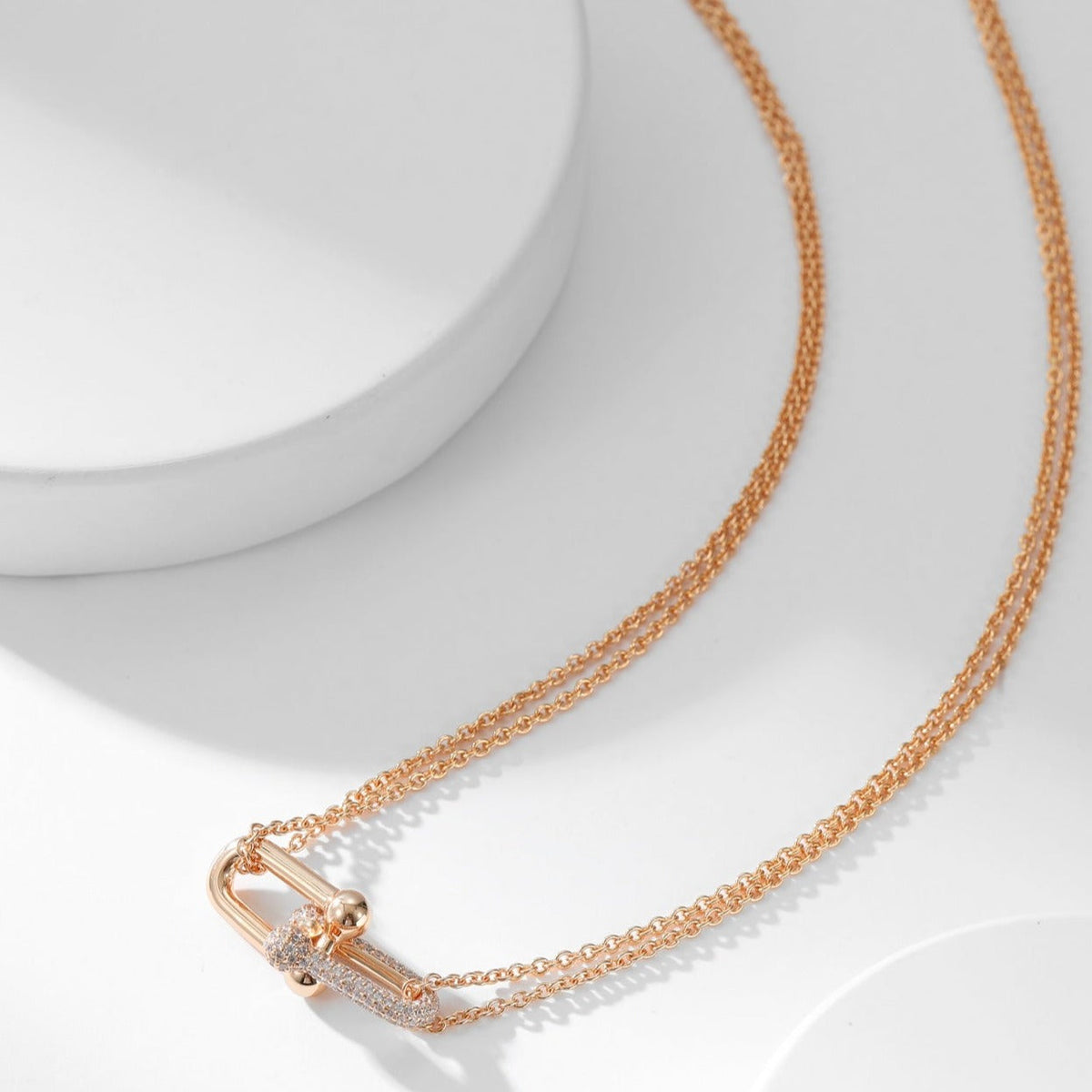 [Spark Jewels]HARDWEAR DIAMOND PEDANT DOUBLE CHAIN NECKLACE
