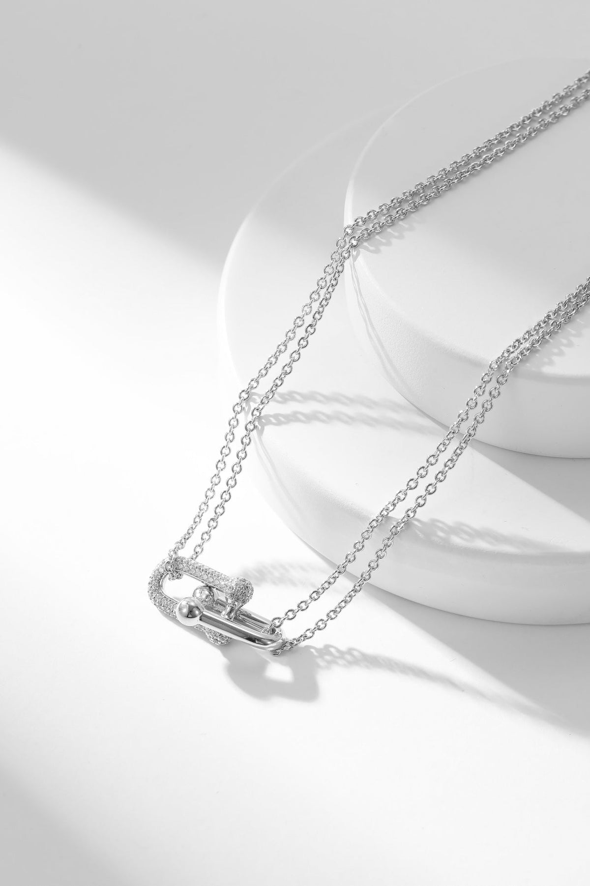 [Spark Jewels]HARDWEAR DIAMOND PEDANT DOUBLE CHAIN NECKLACE