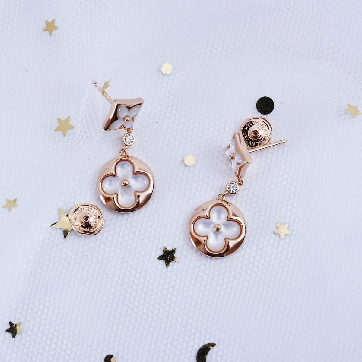 [Spark]STAR AND SUN PINK GOLD MOP DROP EARRINGS