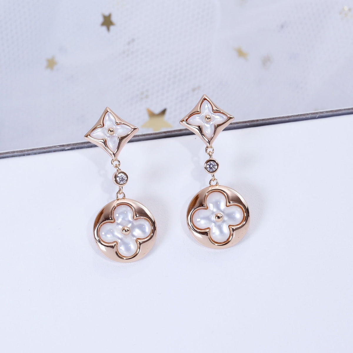 [Spark]STAR AND SUN PINK GOLD MOP DROP EARRINGS