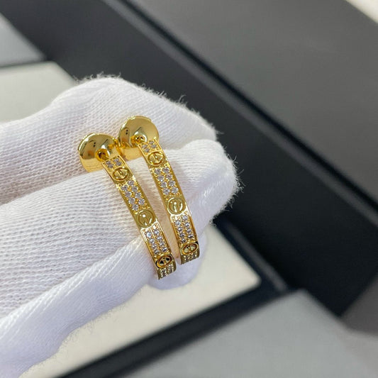 [⭐Aura]LOVE DIAMOND GOLD HOOP EARRINGS