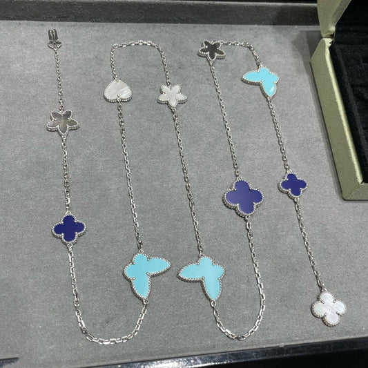 [⭐Aura]LUCKY CLOVER SILVER 11 MOTIF NECKLACE