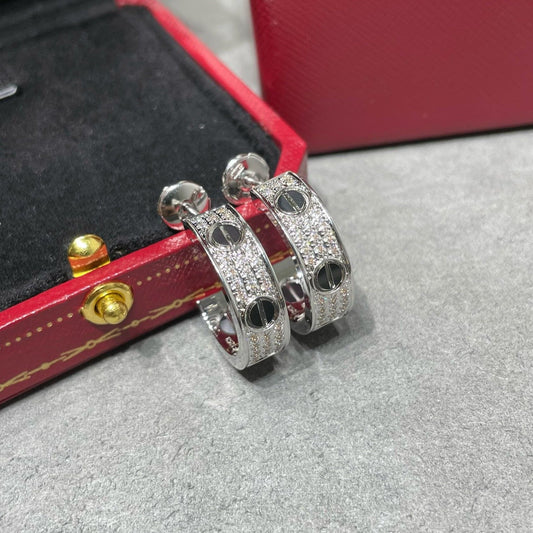 [⭐Aura]LOVE CERAMIC DIAMOND PAVED SILVER EARRINGS