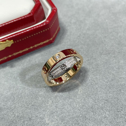 [⭐Aura]LOVE PINK GOLD SILVER DIAMOND DOUBLE RING