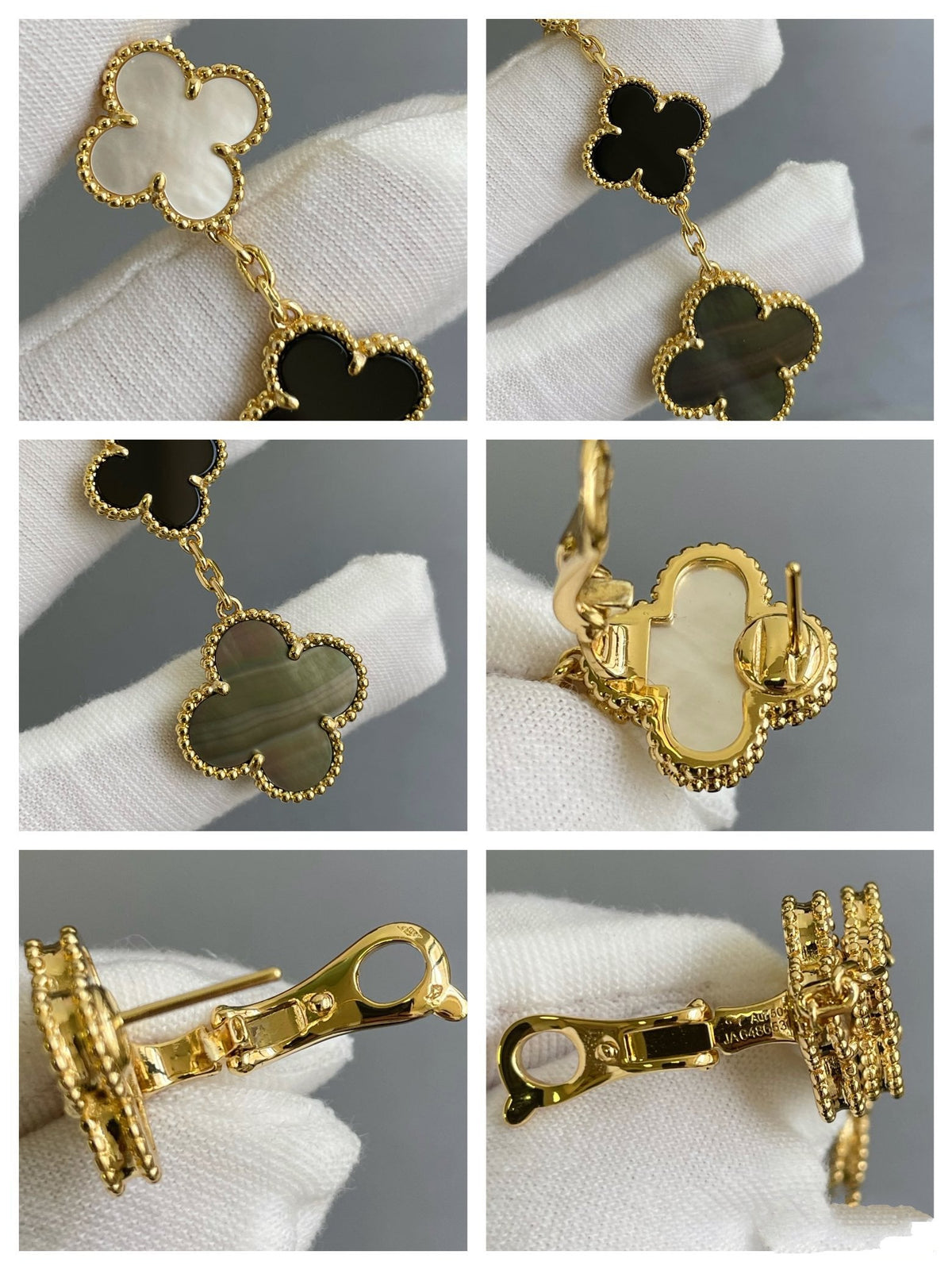 [Spark]CLOVER 3 MOTIF MOP ONYX DARK MOP PINK GOLD EARRINGS