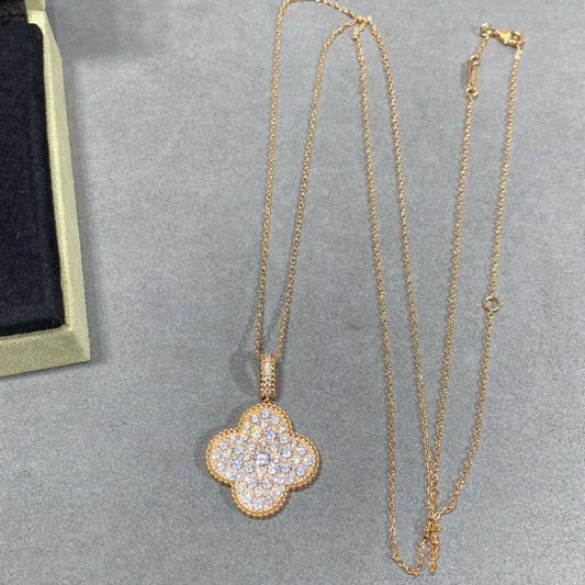 [⭐Aura]CLOVER 25MM LARGE PEDANT DIAMOND PAVED LONG NECKLACE