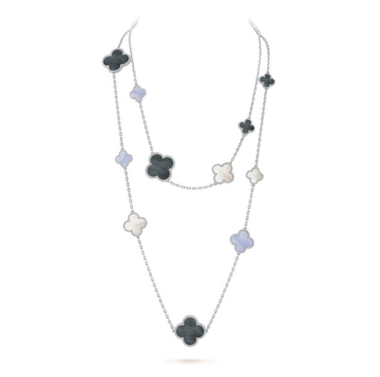 [⭐Aura]CLOVER 16 MOTIF CHALCEDONY MOP SILVER NECKLACE
