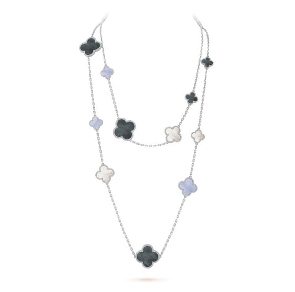 [⭐Aura]CLOVER 16 MOTIF CHALCEDONY MOP SILVER NECKLACE