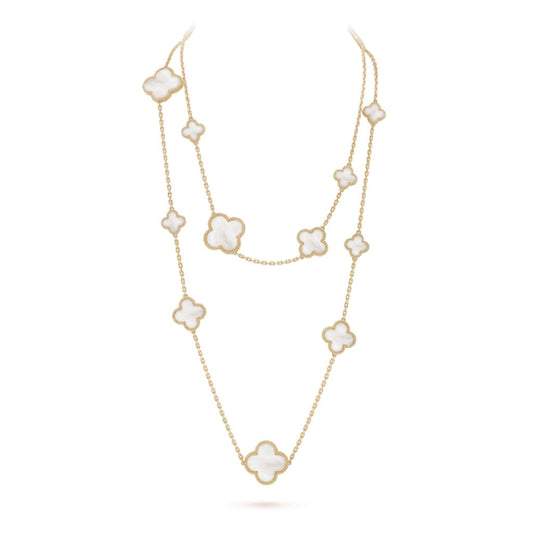 [⭐Aura]CLOVER 16 MOTIF WHITE MOP GOLD NECKLACE