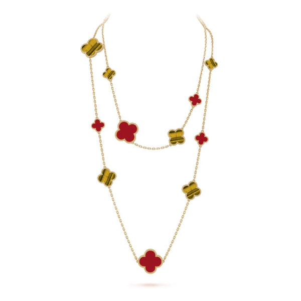 [⭐Aura]CLOVER 16 MOTIF CARNELIAN TIGER EYE ROSE GOLD NECKLACE