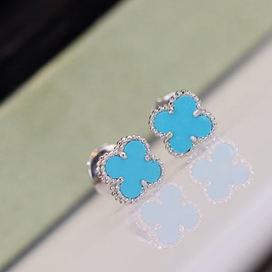 [⭐Aura]CLOVER MINI TURQUOISE SILVER STUD EARRINGS