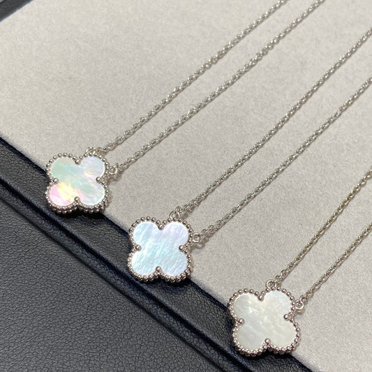 [⭐Aura]CLOVER MEDIUM SILVER WHITE MOP NECKLACE
