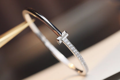 [Spark Jewels]NARROW T1 HINGED BANGLE DIAMOND SILVER