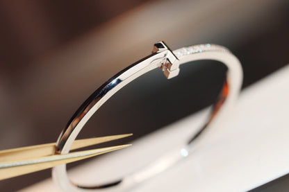 [Spark Jewels]NARROW T1 HINGED BANGLE DIAMOND SILVER