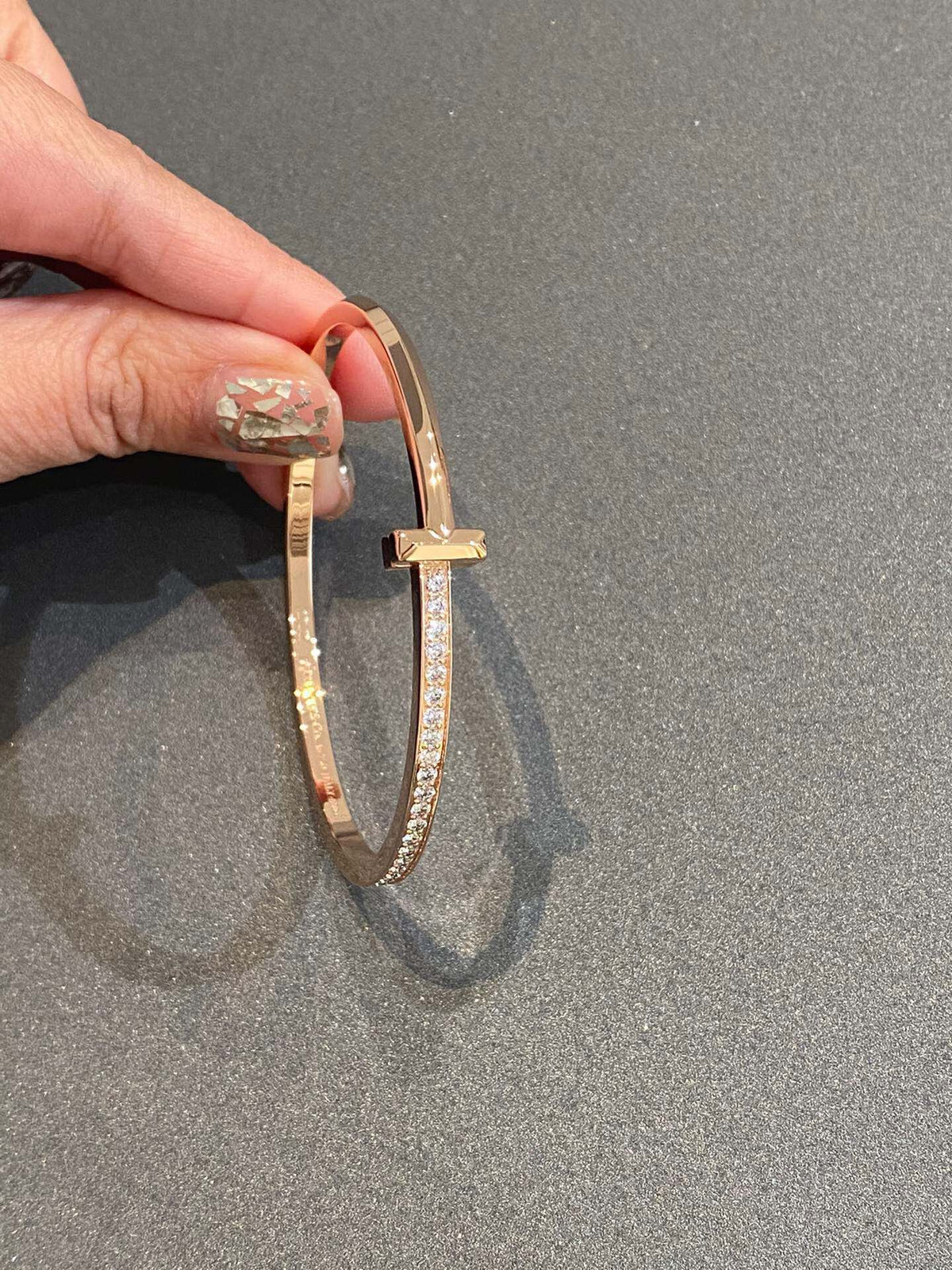 [Spark Jewels]NARROW T1 HINGED BANGLE DIAMOND PINK GOLD