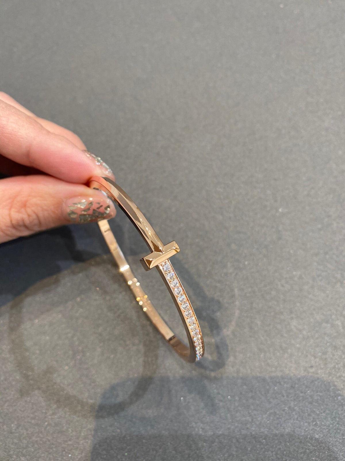 [Spark Jewels]NARROW T1 HINGED BANGLE DIAMOND PINK GOLD
