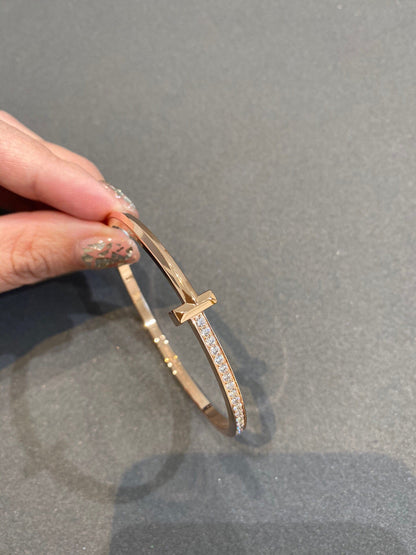 [Spark Jewels]NARROW T1 HINGED BANGLE DIAMOND PINK GOLD
