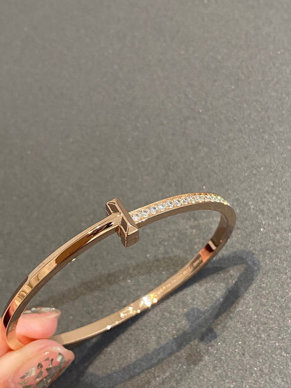 [Spark Jewels]NARROW T1 HINGED BANGLE DIAMOND PINK GOLD