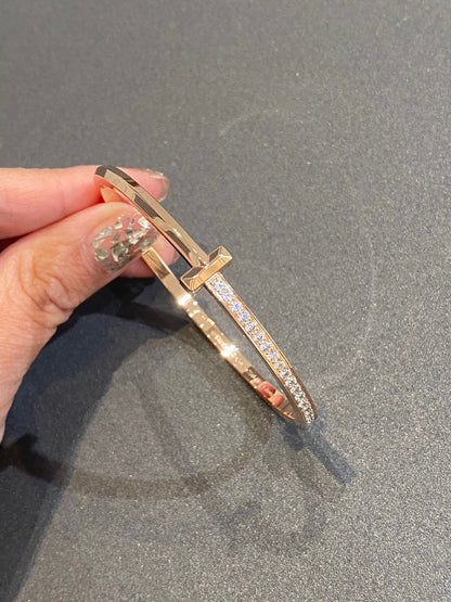 [Spark Jewels]NARROW T1 HINGED BANGLE DIAMOND PINK GOLD