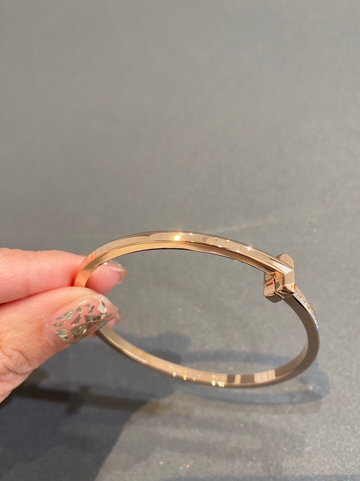 [Spark Jewels]NARROW T1 HINGED BANGLE DIAMOND PINK GOLD
