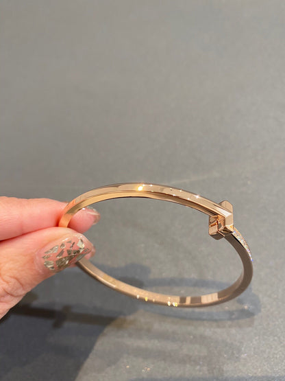 [Spark Jewels]NARROW T1 HINGED BANGLE DIAMOND PINK GOLD