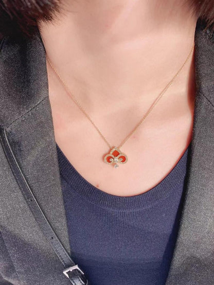 [Spark Jewels]FLEUR DE LIS PINK GOLD DIAMOND NECKLACE