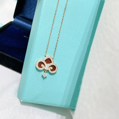 [Spark Jewels]FLEUR DE LIS PINK GOLD DIAMOND NECKLACE