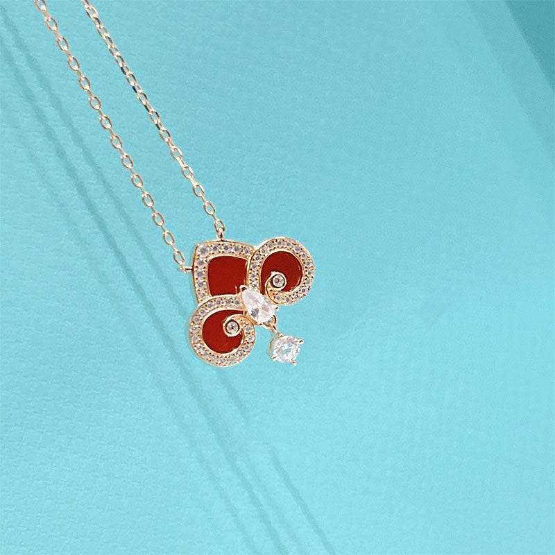 [Spark Jewels]FLEUR DE LIS PINK GOLD DIAMOND NECKLACE