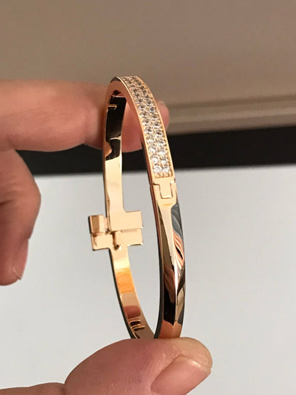[Spark Jewels]T1 WIDE DIAMOND HINGED BANGLE PINK GOLD