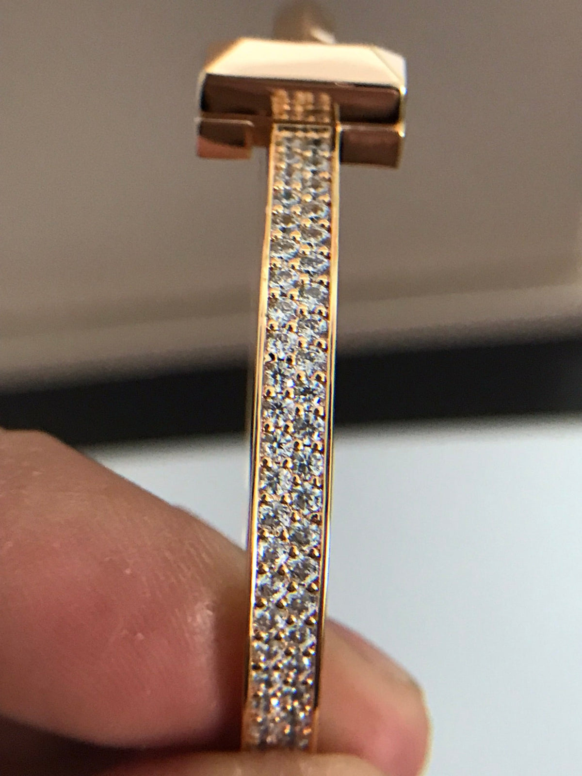 [Spark Jewels]T1 WIDE DIAMOND HINGED BANGLE PINK GOLD