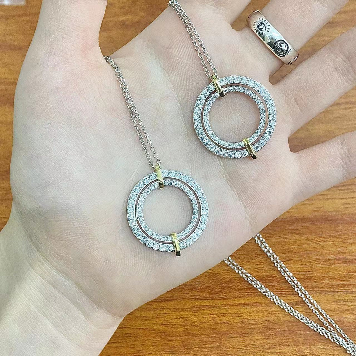 [Spark Jewels]EDGE DIAMOND GOLD SILVER NECKLACE