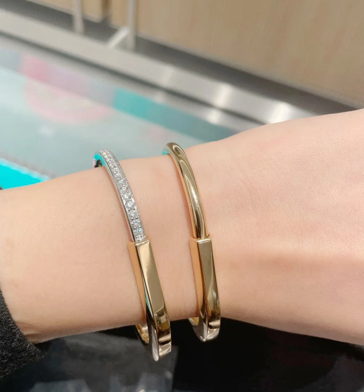 [Spark Jewels]LOCK PINK GOLD SILVER DIAMOND BRACELET