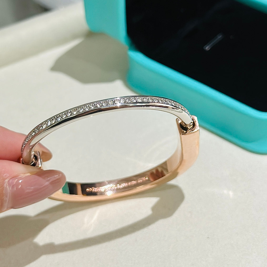 [Spark Jewels]LOCK PINK GOLD SILVER DIAMOND BRACELET