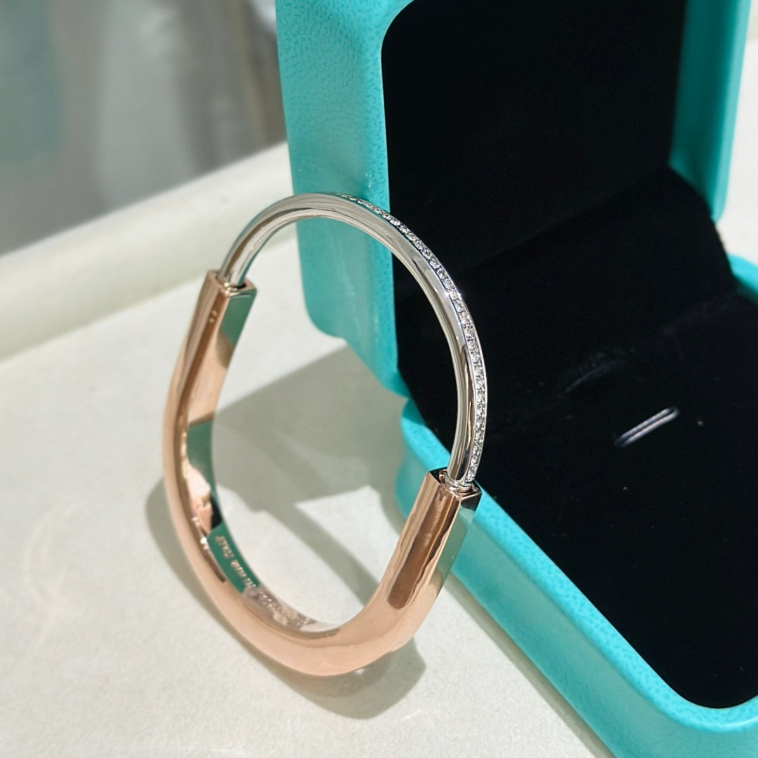 [Spark Jewels]LOCK PINK GOLD SILVER DIAMOND BRACELET