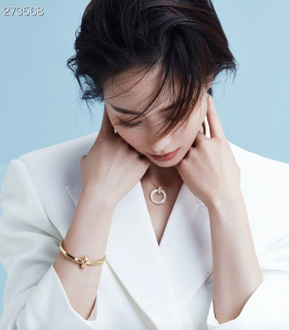 [Spark Jewels]T1 CIRCLE DIAMOND PAVED MEDIUM NECKLACE