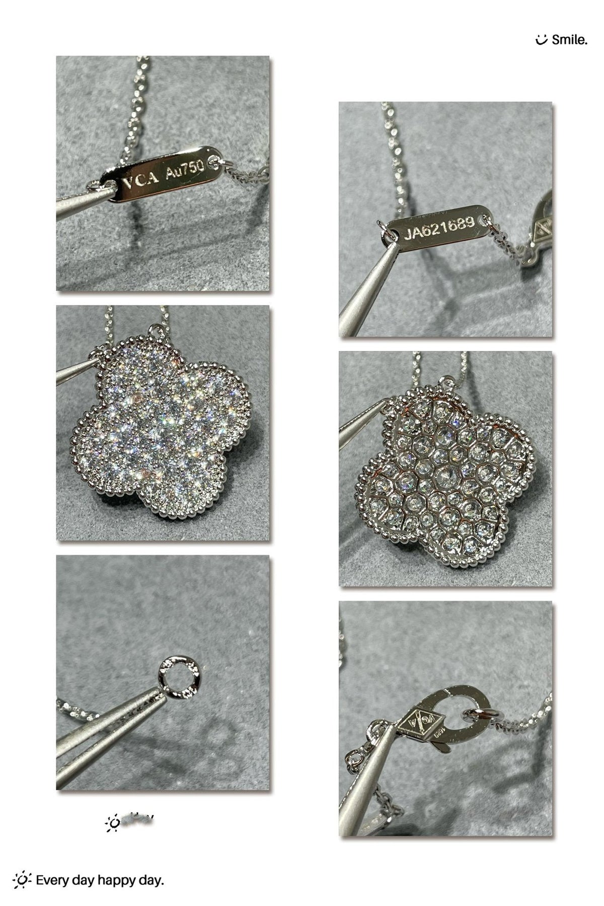 [Spark]CLOVER 25MM LARGE PENDANT DIAMOND PAVED SILVER NECKLACE