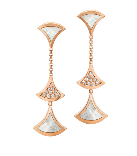 [⭐Aura]DREAM EARRINGS 3 MOTIFS DIAMOND MOP PINK GOLD