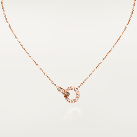 [⭐Aura]LOVE 7.6MM NECKLACE ROSE GOLD AND SILVER  FULL DIAMOND