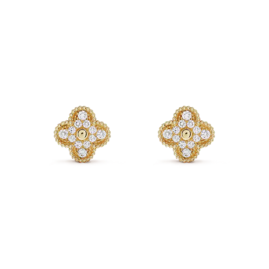 [⭐Aura]CLOVER MEDIUM 1 MOTIFS FUll DIAMOND EARRINGS