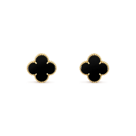 [⭐Aura]CLOVER MEDIUM 1 MOTIFS  ONYX STUD EARRINGS