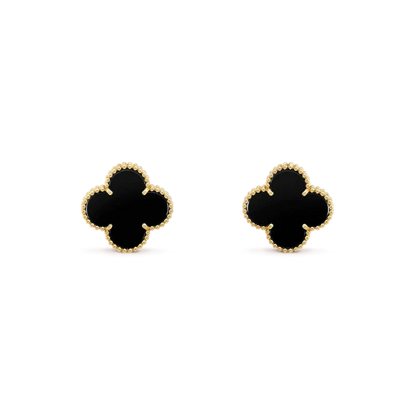 [⭐Aura]CLOVER MEDIUM 1 MOTIFS  ONYX STUD EARRINGS