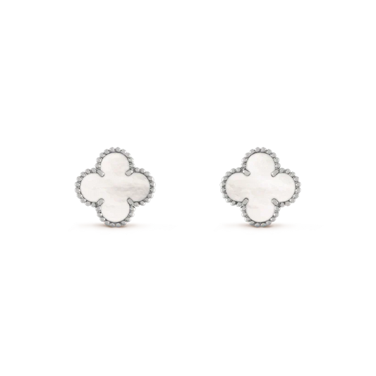 [⭐Aura]CLOVER MEDIUM 1 MOTIFS  WHITE MOP EARRINGS SILVER