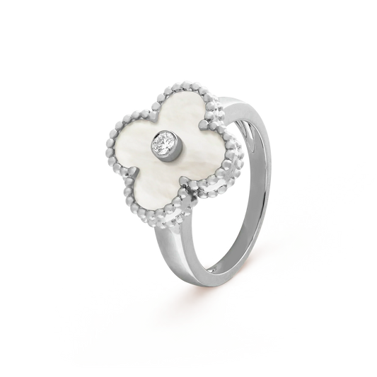 [⭐Aura]CLOVER SILVER MOP DIAMOND RING