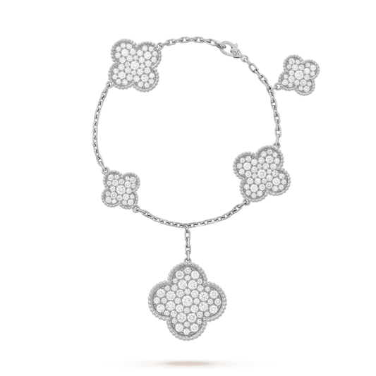 [⭐Aura]CLOVER 6 MOTIFS SILVER DIAMOND BRACELET