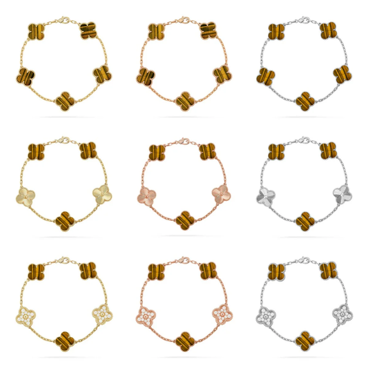 [⭐Aura] CLOVER 5 MOTIFS TIGER EYE BRACELET COLLECTION